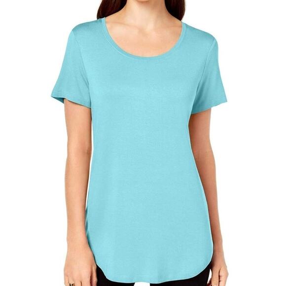 JM Collection Aqua Blue Stretch Short-Sleeve Scoop-Neck Tee - Size Medium 🌊💙 - Picture 1 of 7